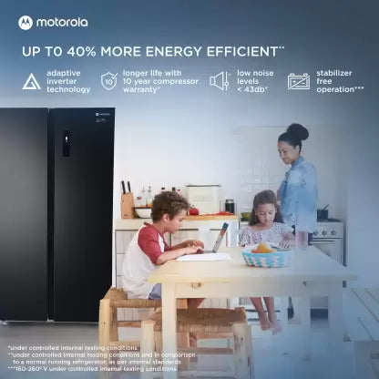 Motorola 592 L Smart Wifi Enabled Frost Free Side by Side Refrigerator (Premium Black, 592HSMTB)(OPEN BOX) Motorola 592 L Smart Wifi Enabled Frost Free Side by Side Refrigerator (Premium Black, 592HSMTB)(OPEN BOX)